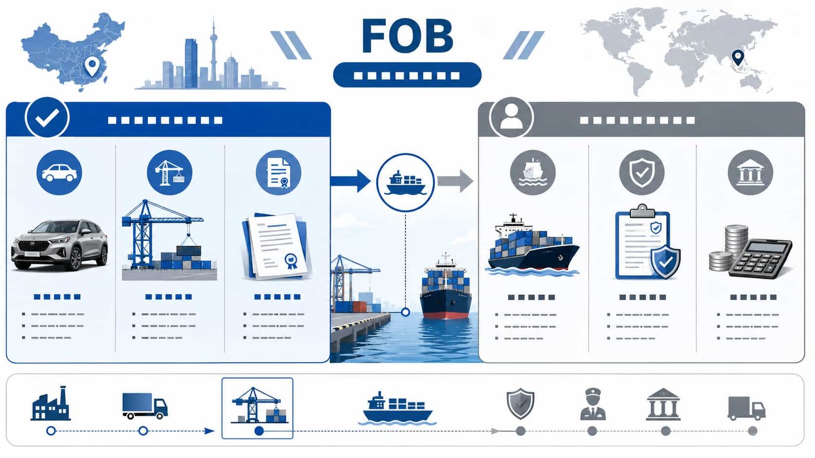 Diagram showing what is included and excluded in a car FOB price from China