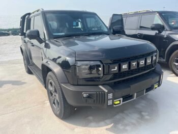 Black Jetour T2 off-road SUV front three-quarter exterior view
