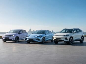 BYD Atto3 Seal and Dolphin electric vehicles lined up for overseas dealers importing EVs from China to Africa and Middle East