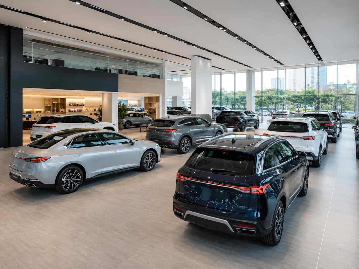  Chinese automotive dealer showroom in Guangzhou supplying brand new vehicles for overseas export orders