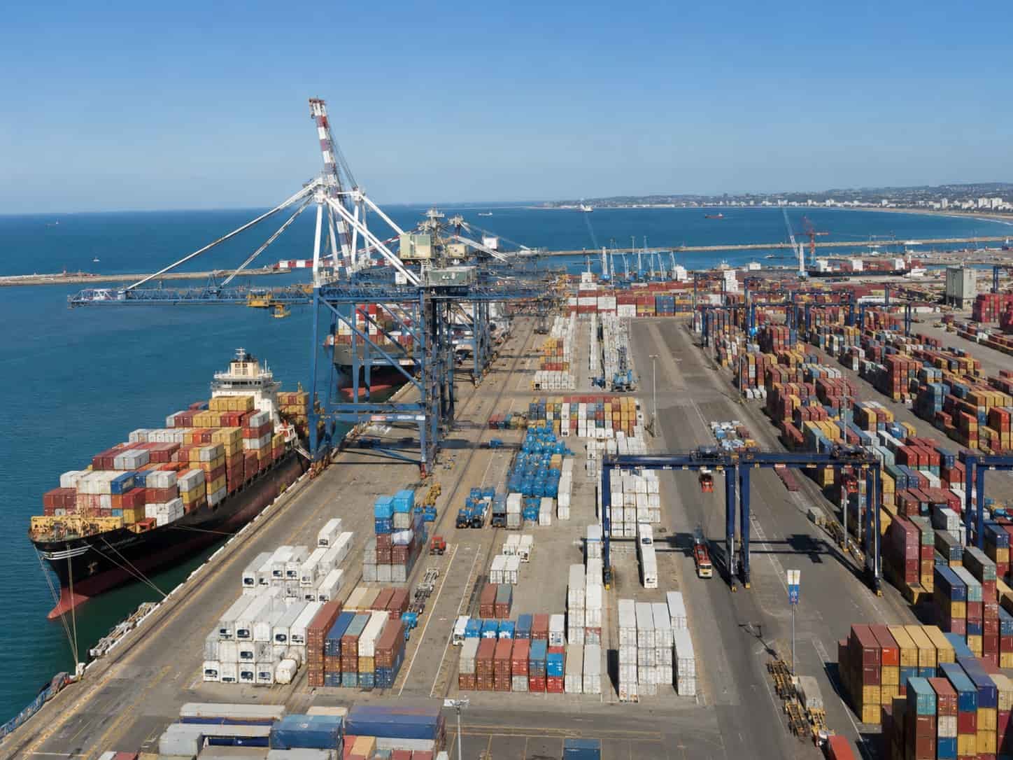 Container ships and vehicle import terminal at Durban Port South Africa for dealers importing cars from China