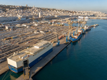 Chinese SUVs and sedans arriving at Algiers Port Algeria for import by local car dealers