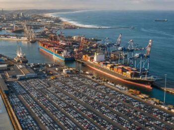 Chinese SUVs and EVs being unloaded at Durban Port South Africa for import by local car dealers