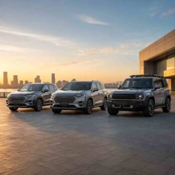Jetour X70 X90 and T2 SUV lineup displayed side by side for comparison by overseas car dealers in Africa and Middle East