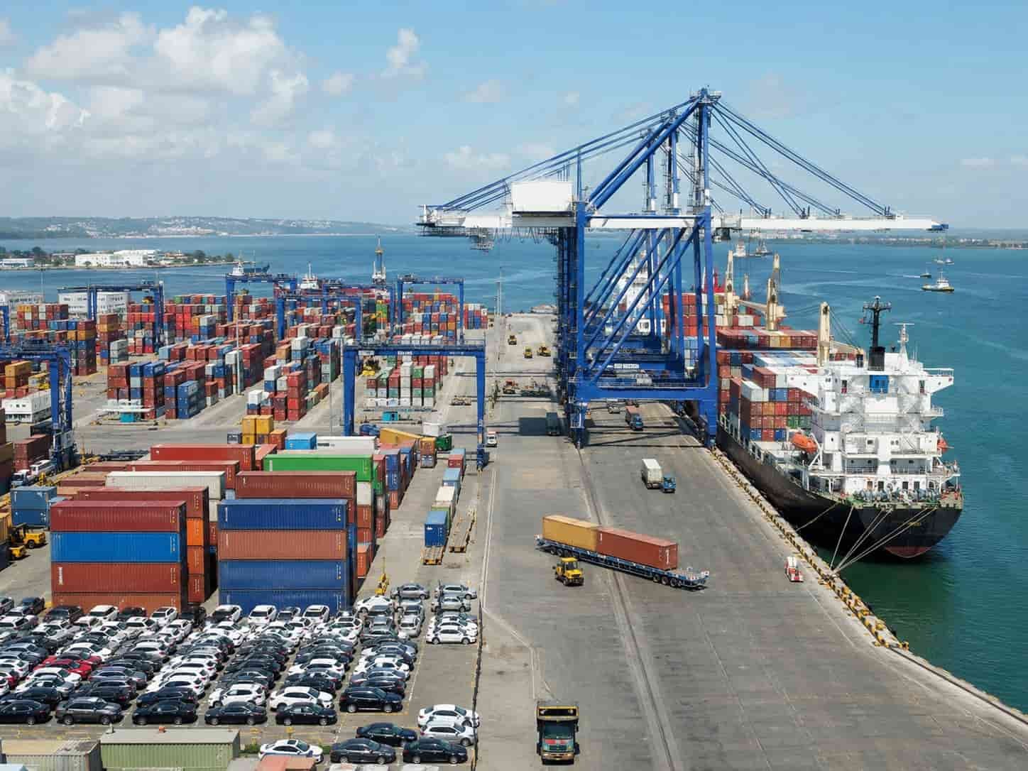  Container ships and vehicle import terminal at Mombasa Port Kenya for dealers importing cars from China