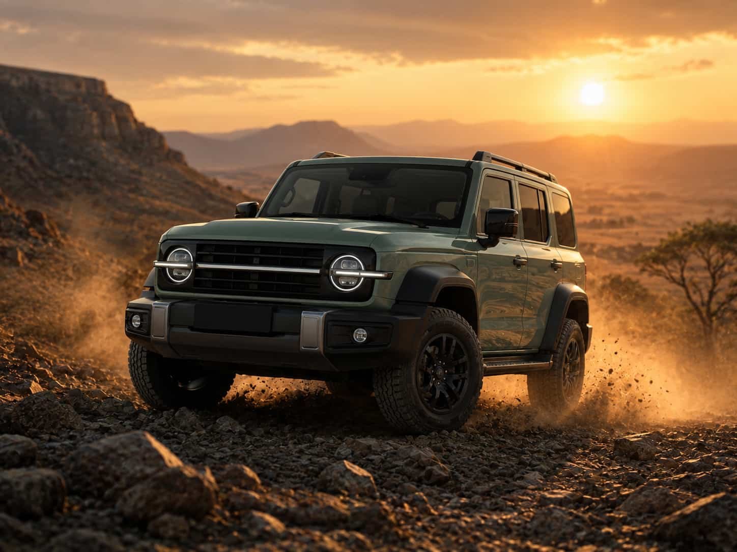 Tank 300 retro-styled compact off-road SUV driving on rocky terrain for export to premium dealers in Africa and Middle East