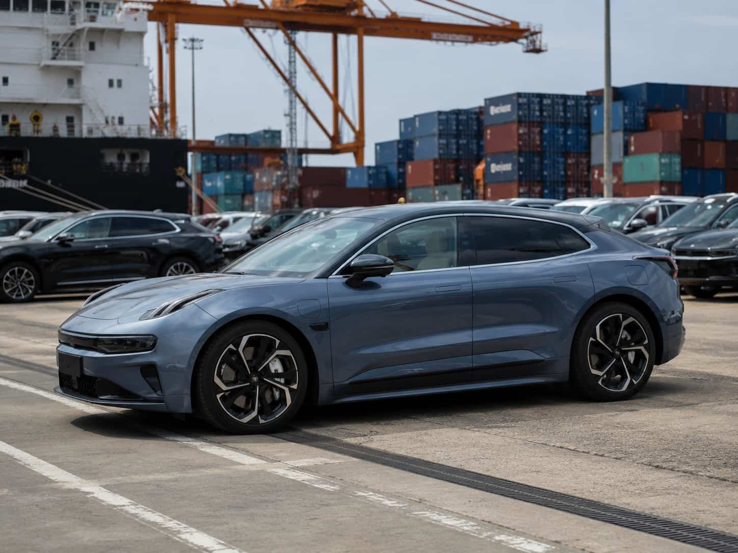 ZEEKR 001 premium electric shooting brake at a Guangzhou export yard ready for container loading to Middle East dealers