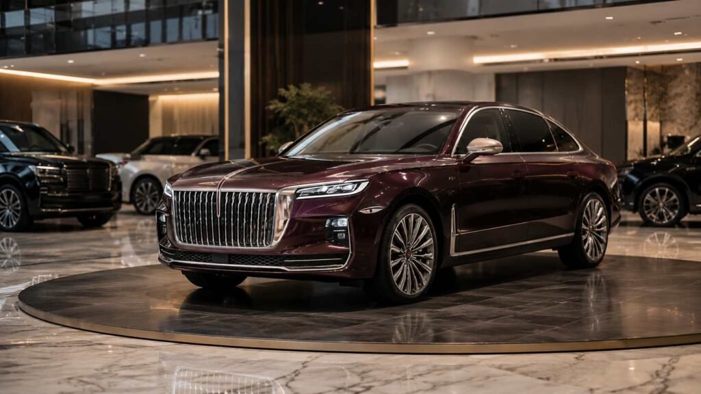 Middle East Car Dealer Showroom Displaying Hongqi H9 Luxury Sedan for Gulf Market Buyers