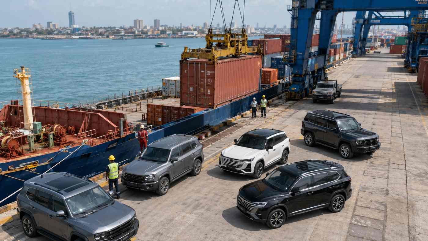 Used Chinese SUVs Arriving at African Port Ready for Car Import Business Dealers